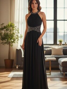 Elegant Black One-Shoulder Evening Gown with Sequin Detail